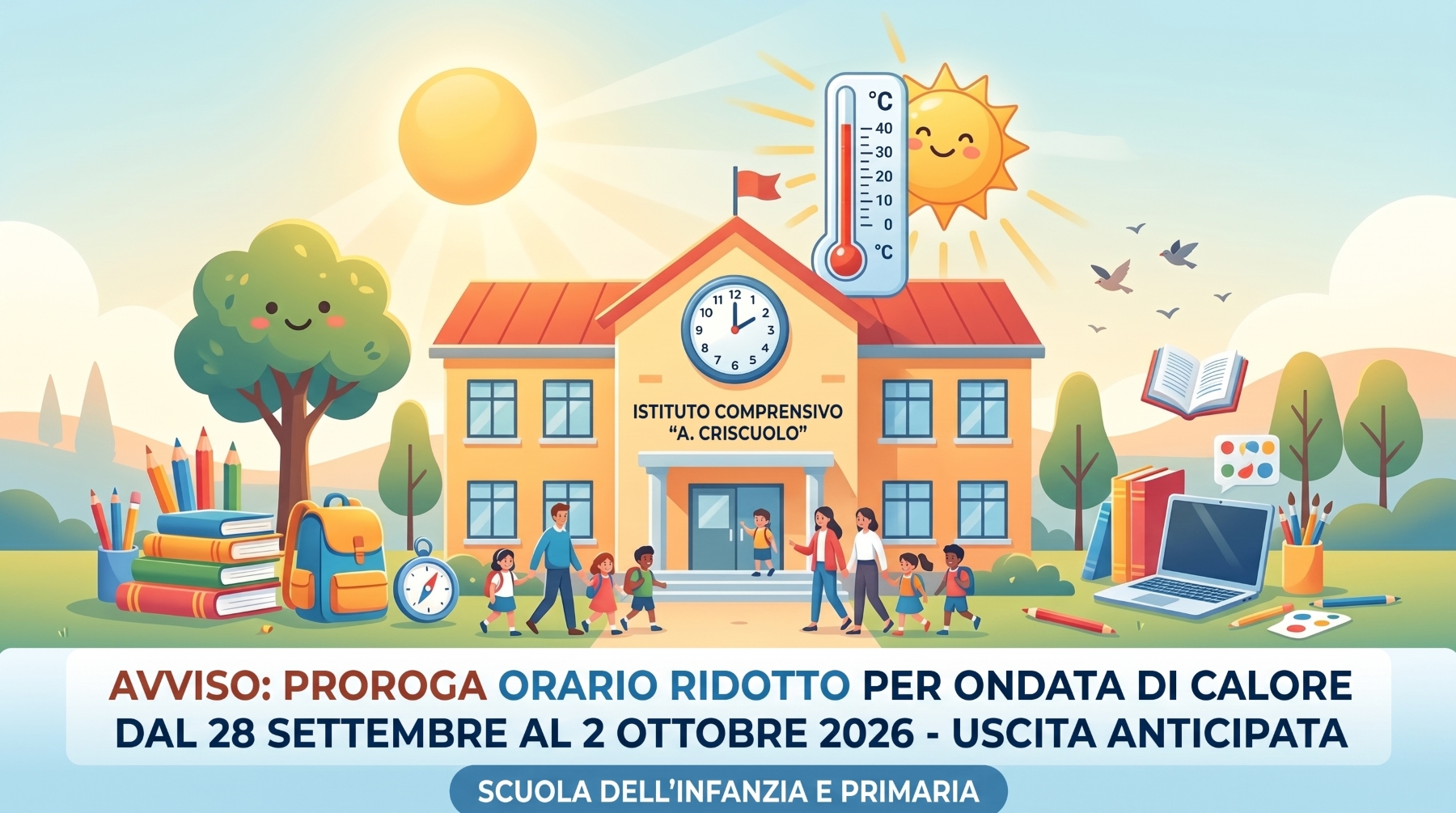 Proroga dell'orario ridotto per la Scuola dell'Infanzia e Primaria fino al 2 ottobre 2026