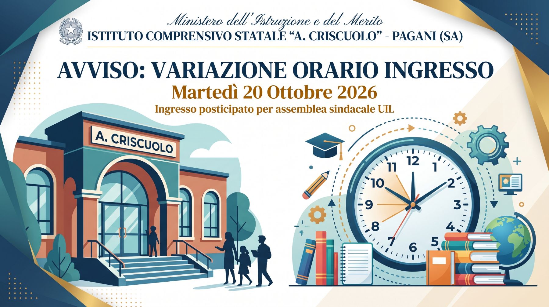 Ingresso posticipato per assemblea sindacale UIL martedì 20 ottobre 2026